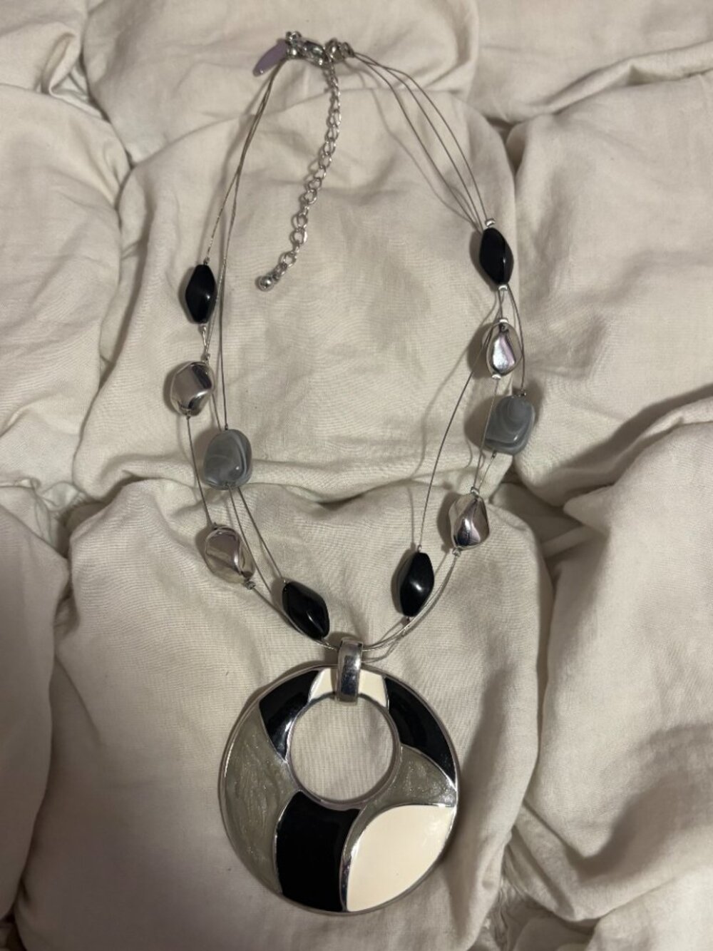 Monochrome Mod Geometric Multi-Strand Statement Necklace - Picture 2 of 3